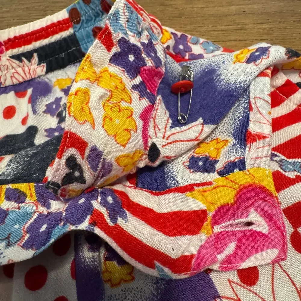 Vintage Afterall Womens L 2 Piece Set Mixed Print Blouse Shorts Outfit 90s Flaw